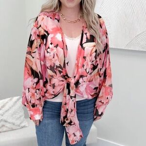 Floral‎ tie sheer kimono